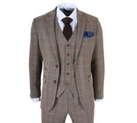Paul Andrew Harris - Men's Brown 3 Piece Herringbone Check Tweed Suit - 38" Jacket 32" Trousers