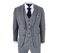Paul Andrew Harris - Men's Grey 3 Piece Herringbone Check Tweed Suit - 38" Jacket 32" Trousers