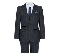 Paul Andrew Harvey - Boys Navy Blue 3 Piece Tweed Suit Herringbone Wine - 3 Years