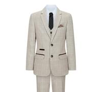 Paul Andrew Holland - Boys Check Tweed Beige Brown 3 Piece Suit Wedding Classic - 3 Years