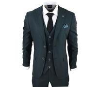 Paul Andrew Jasper - Men's Olive Green 3 Piece Suit Prince Of Wales Black Check - 50" Jacket 44" Trousers
