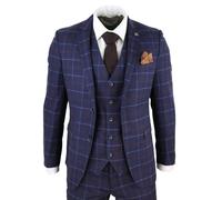 Paul Andrew Kenneth - Men's 3 Piece Blue Suit Herringbone Tweed Check 1920s Wedding Prom - 40" Jacket 34" Trousers