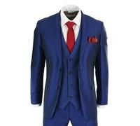 Paul Andrew Kingsley - Men's 3 Piece Shiny Blue Wedding Prom Party Suit Formal - 34" Jacket 28" Trousers