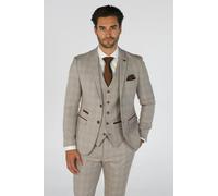 Paul Andrew Leo - Men's Beige 3 Piece Checked Tailored Fit Suit - 34" Jacket 28" Trousers