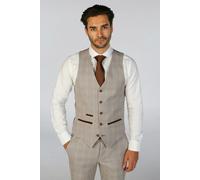Paul Andrew Leo - Men's Beige Checked Tailored Fit Waistcoat - 40