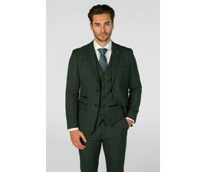 Paul Andrew Leo - Men's Green 3 Piece Checked Tailored Fit Suit - 44" Jacket 38" Trousers