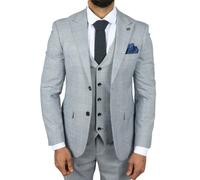 Paul Andrew Mark - Men's Blue 3 Piece Tweed Check Tailored Fit Suit - 50" Jacket 44" Trousers