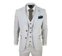 Paul Andrew Mark - Men's Grey Stone 3 Piece Tweed Check Suit Wedding Prom Brown Trim - 38" Jacket 32" Trousers