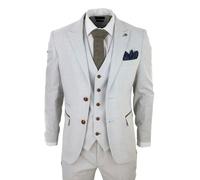 Paul Andrew Mark - Men's Grey Stone 3 Piece Tweed Check Suit Wedding Prom Brown Trim - 44" Jacket 38" Trousers