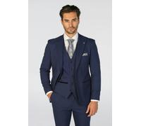 Paul Andrew Mark - Men's Navy Blue 3 Piece Checked Tailored Fit Suit - 46" Jacket 40" Trousers