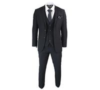 Paul Andrew Mens 3 Piece Black Tailored Fit Complete Suit Classic Door Man Mourning Funeral
