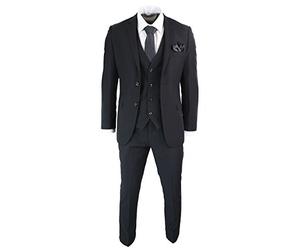 Paul Andrew Mens 3 Piece Black Tailored Fit Complete Suit Classic Door Man Mourning Funeral
