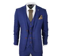Paul Andrew Men's Alex Blue Brown Check Wedding 3 Piece Suit | Size: 44R Paul Andrew Blue 44R