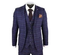 Paul Andrew Men's Kenneth 3 Piece Blue Suit Tweed Check in Navy | Size: 36R Paul Andrew Navy 36R