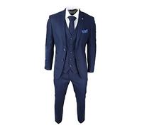 Paul Andrew Mens Navy Blue 3 Piece Suit Birdseye Suit Wedding Prom Formal Smart Classic - Navy 36