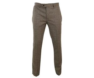 Paul Andrew Mens Trousers Tweed Check Vintage Retro Tailored Fit 1920s - Brown 42