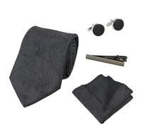 TruClothing Paisley Neck Tie Gift Set Pocket Square Cuff Links Tie Floral Satin - Black 115 One Size