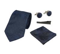 Paul Andrew Paisley Neck Tie Gift Set Pocket Square Cuff Links Floral Satin - Navy