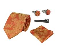TruClothing Paisley Neck Tie Gift Set Pocket Square Cuff Links Tie Floral Satin - Orange 110 One Size