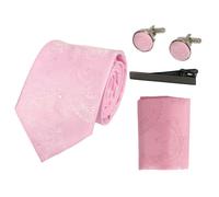 Paul Andrew Paisley Neck Tie Gift Set Pocket Square Cuff Links Floral Satin - Pink