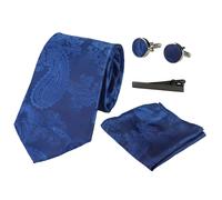 TruClothing Paisley Neck Tie Gift Set Pocket Square Cuff Links Tie Floral Satin - Blue 101 One Size
