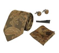 TruClothing Paisley Neck Tie Gift Set Pocket Square Cuff Links Tie Floral Satin - Bronze 113 One Size