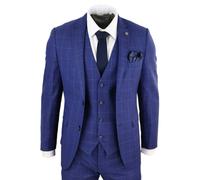 Paul Andrew Rover - Men's 3 Piece Suit Royal Blue Prince Of Wales Check Suit Classic Wedding Formal - 48" Jacket 42" Trousers