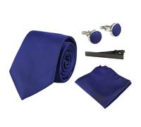 Paul Andrew Satin Silk Textured Tie Gift Set Pocket Square Cuff Links Tie Matt Satin - Blue