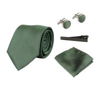 TruClothing Satin Silk Textured Tie Gift Set Pocket Square Cuff Links Tie Matt Satin - Green 304 One Size