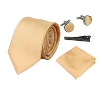 Paul Andrew Satin Silk Tie Gift Set Pocket Square Cuff Links Tie Shiny Satin - Gold