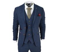 Paul Andrew Scott - Men's Blue 3 Piece Tweed Check Suit - 48" Jacket 42" Trousers