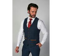 Paul Andrew Scott - Men's Blue Tweed Checked Waistcoat - 34