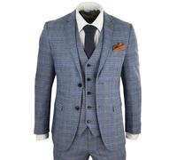 Paul Andrew Victor - Men's Blue 3 Piece Suit Navy Tan Check Classic Gatsby 1920s - 38" Jacket 32" Trousers