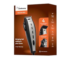 Paul Anthony Salon Pro Corded Hair Clipper - Lightweight - Self Sharpening Stainless Steel Blades - 4 Interchangeable Comb Guides - Precision Taper - Powerful Quiet Motor - Silver & Black - H5120BK