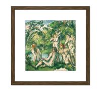 Paul Cezanne Bathers Painting 8X8 Inch Square Wooden Framed Wall Art Print Picture with Mount Artery8 Brown One Size