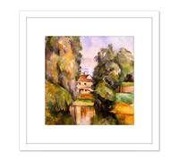 Paul Cezanne Country House By A River Cropped 8X8 Inch Square Wooden Framed Wall Art Print Picture with Mount Artery8 White One Size
