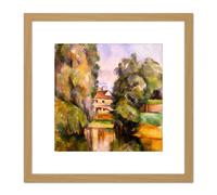 Paul Cezanne Country House By A River Cropped 8X8 Inch Square Wooden Framed Wall Art Print Picture with Mount Artery8 Light Oak One Size