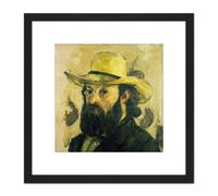 Paul Cezanne Portrait De L Artiste Au Chapeau De Paille 8X8 Inch Square Wooden Framed Wall Art Print Picture with Mount Artery8 Black One Size