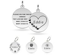 Paul Clover Deep Engraving Personalised Dog Tag ID Name Tags for Cat Puppy Pet Collar Tag Dog Collar Tag Dog Cat Pet ID Tag Pet Owner Gift (Bone Black - L) (Round Stainless Steel Silver, Large)
