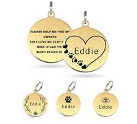 Paul Clover Deep Engraving Personalised Dog Tag ID Name Tags for Cat Puppy Pet Collar Tag Dog Collar Tag Dog Cat Pet ID Tag Pet Owner Gift (Bone Black - L) (Round Gold, Large)