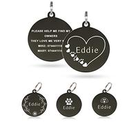 Paul Clover Deep Engraving Personalized Dog ID Tag for Cat Puppy Collar - Pet Owner Gift (Bone Black - L, Round Black, Large)