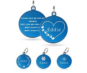 Paul Clover Personalised Dog & Cat ID Tags - Deep Engraving, Name Tags for Pet Collar, Bone Black, Round Blue, Large