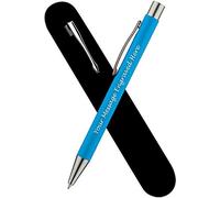 Paul Clover Personalised Engraved Aluminium Ballpoint Pen with Graphite Finish in a Velvet Pouch, Black Ink - Personalised Gifts for Anniversary or Any Gift Idea - Enter Your Custom Text (Light Blue)
