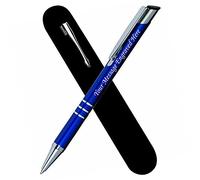 Paul Clover Personalised Engraved Blue Ink Ballpoint Pen with Medium Point - Refillable - Lacquered Aluminium Finish - Incl. Gift-Ready Velvet Pouch & Black Refill - Great Gift for Men, Women - Blue