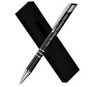 Paul Clover Personalised Engraved Blue Ink Ballpoint Pen with Medium Point - Refillable - Lacquered Aluminium Finish - Incl. Gift-Ready Box & Black Refill - Great Gift for Men, Women - Black