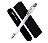 Paul Clover Personalised Engraved Blue Ink Ballpoint Pen with Medium Point - Refillable - Lacquered Aluminium Finish - Velvet Pouch, Gift Box & Black Refill - Great Gift for Men, Women - White