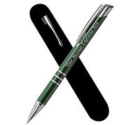 Paul Clover Personalised Engraved Blue Ink Ballpoint Pen with Medium Point - Refillable - Lacquered Aluminium Finish - Incl. Gift-Ready Velvet Pouch & Black Refill - Great Gift for Men, Women - Green
