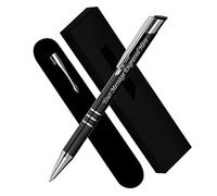 Paul Clover Personalised Engraved Blue Ink Ballpoint Pen with Medium Point - Refillable - Lacquered Aluminium Finish - Velvet Pouch, Gift Box & Black Refill - Great Gift for Men, Women - Black