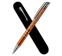 Paul Clover Personalised Engraved Blue Ink Ballpoint Pen with Medium Point - Refillable - Lacquered Aluminium Finish - Incl. Gift-Ready Velvet Pouch & Black Refill - Great Gift for Men, Women - Orange