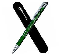 Paul Clover Personalised Engraved Blue Ink Ballpoint Pen with Medium Point - Refillable - Lacquered Aluminium Finish - Gift-Ready Velvet Pouch & Black Refill - Great Gift for Men, Women - Dark Green